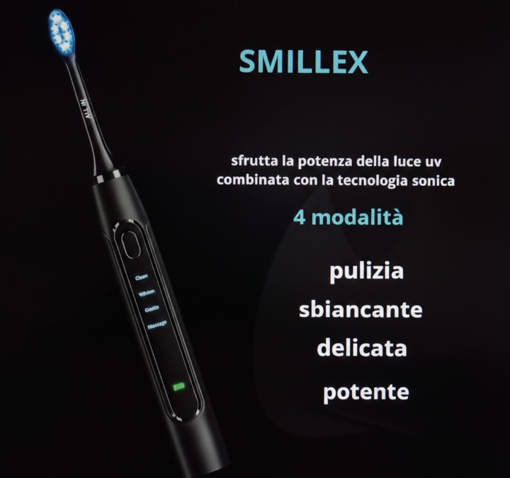 Spazzolino elettrico con tecnologia Sonica con Luce UV Sbiancante-smillex